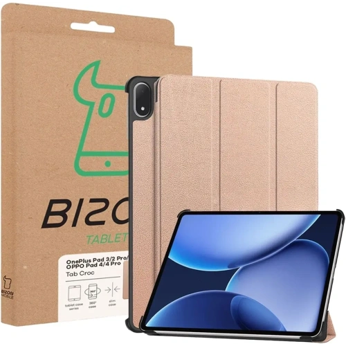 Etui z klapką Bizon Case Tab Croc do OnePlus Pad 3 / 2 Pro / OPPO Pad 4 / 4 Pro różowozłote