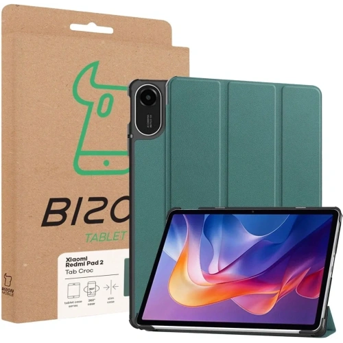 Etui z klapką Bizon Case Tab Croc do Xiaomi Redmi Pad 2 ciemnozielone