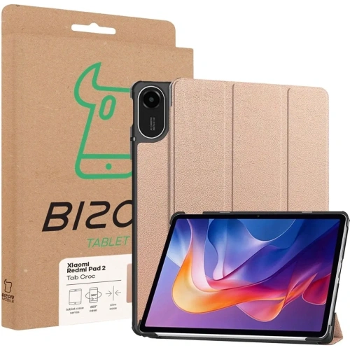 Etui z klapką Bizon Case Tab Croc do Xiaomi Redmi Pad 2 różowozłote