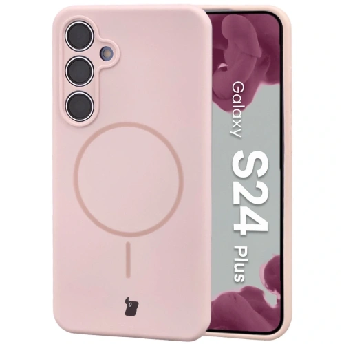 Silikonowe etui z pierścieniem magnetycznym Bizon Soft Case Magnetic do Samsung Galaxy S24+ Plus jasnoróżowe