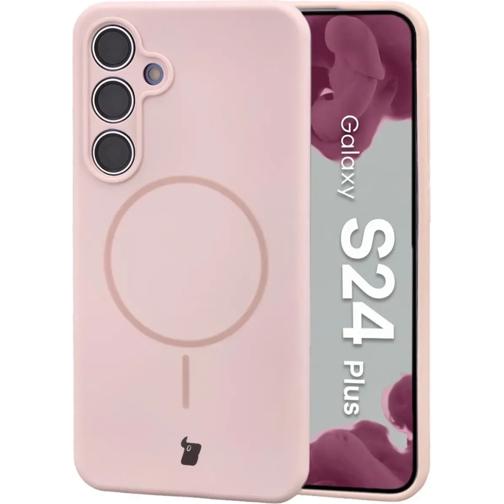 Silikonowe etui z pierścieniem magnetycznym Bizon Soft Case Magnetic do Samsung Galaxy S24+ Plus jasnoróżowe