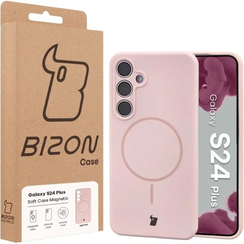 Silikonowe etui z pierścieniem magnetycznym Bizon Soft Case Magnetic do Samsung Galaxy S24+ Plus jasnoróżowe