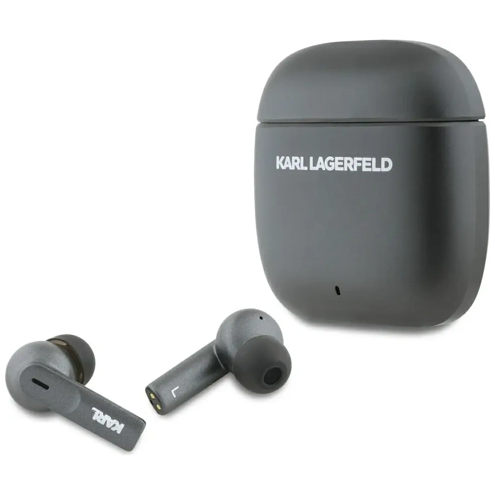 Karl Lagerfeld Bezdrátová sluchátka do uší s kovovým potiskem loga TWS ANC/ENC Bluetooth 5.4 (černá)