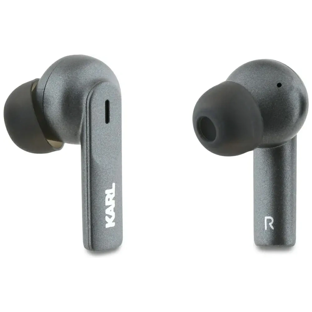 Karl Lagerfeld Bezdrátová sluchátka do uší s kovovým potiskem loga TWS ANC/ENC Bluetooth 5.4 (černá)