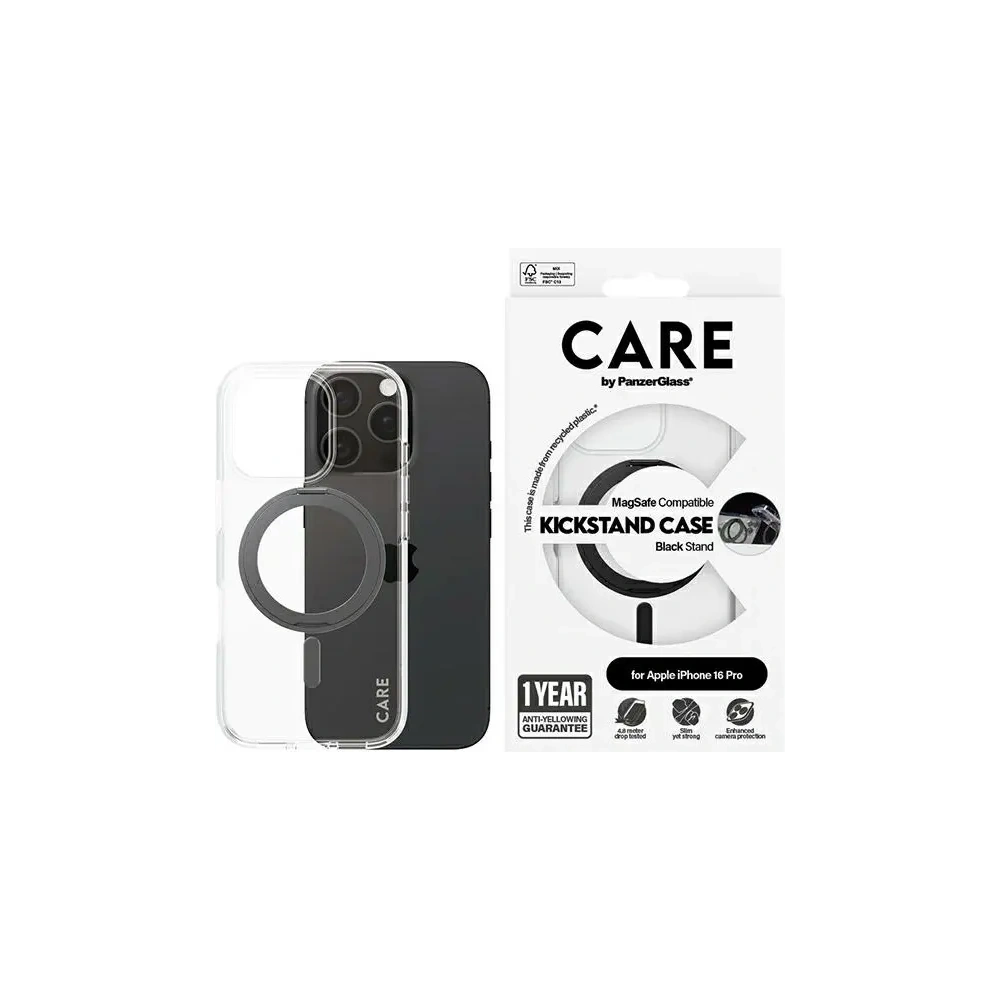 CARE de PanzerGlass Carcasă cu suport Kickstand MagSafe pentru Apple iPhone 16 Pro transparentă