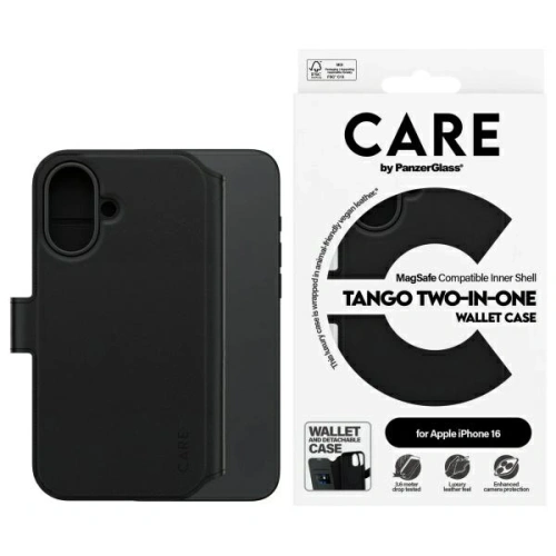 Etui z klapką CARE by PanzerGlass Feature Tango 2in1 Wallet MagSafe Apple iPhone 16 czarny