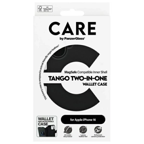 Etui z klapką CARE by PanzerGlass Feature Tango 2in1 Wallet MagSafe Apple iPhone 16 czarny