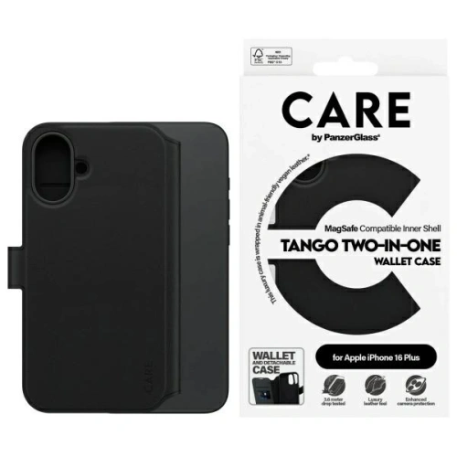 Etui z klapką CARE by PanzerGlass Feature Tango 2in1 Wallet MagSafe Apple iPhone 16 Plus czarny