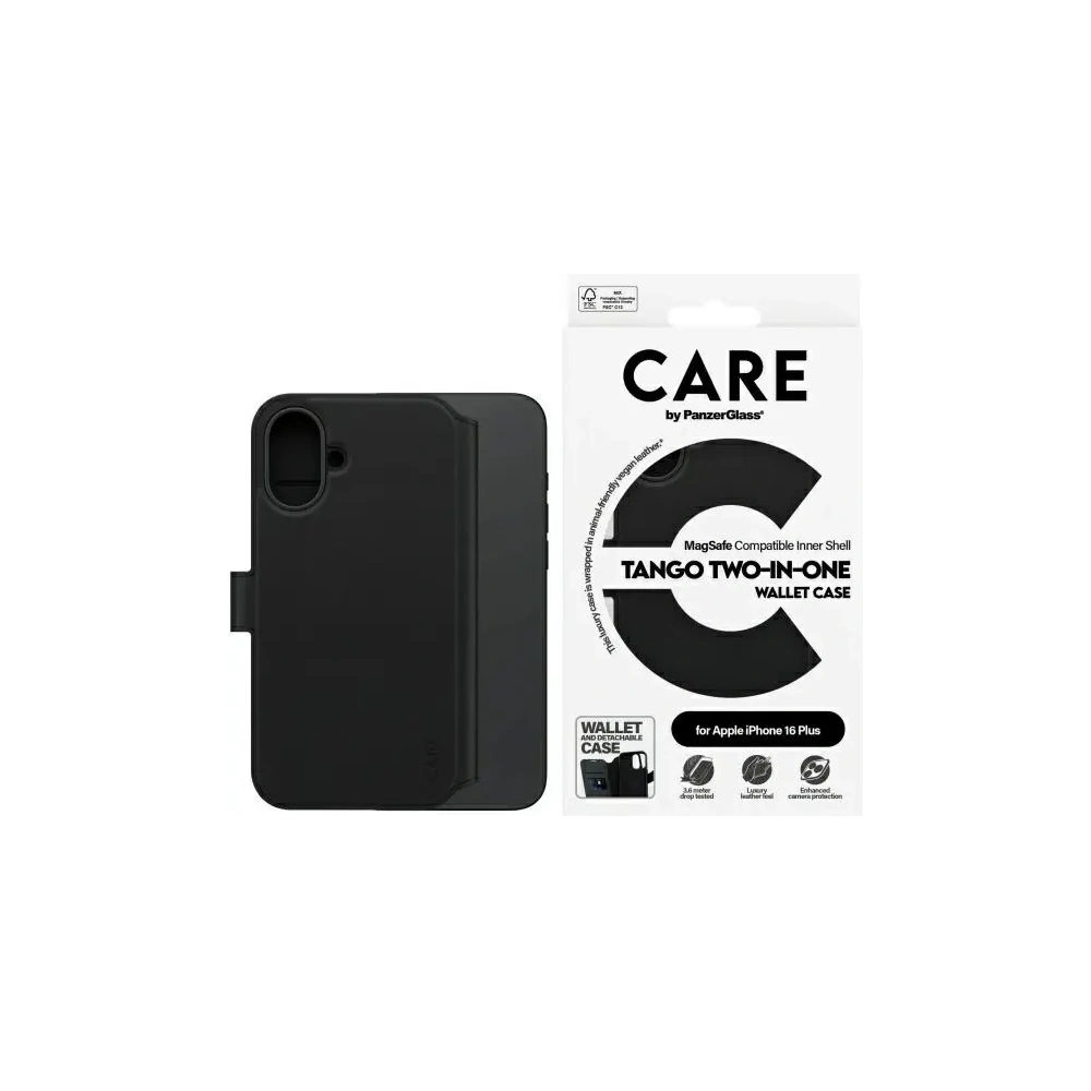 CARE od PanzerGlass Funkce Tango 2v1 Peněženka MagSafe pro Apple iPhone 16 Plus černá