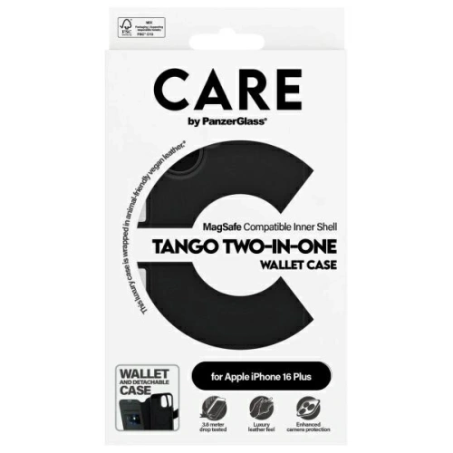 Etui z klapką CARE by PanzerGlass Feature Tango 2in1 Wallet MagSafe Apple iPhone 16 Plus czarny