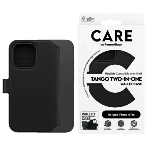 Etui z klapką CARE by PanzerGlass Feature Tango 2in1 Wallet MagSafe Apple iPhone 16 Pro czarny