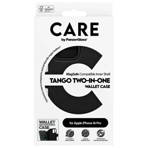 Etui z klapką CARE by PanzerGlass Feature Tango 2in1 Wallet MagSafe Apple iPhone 16 Pro czarny