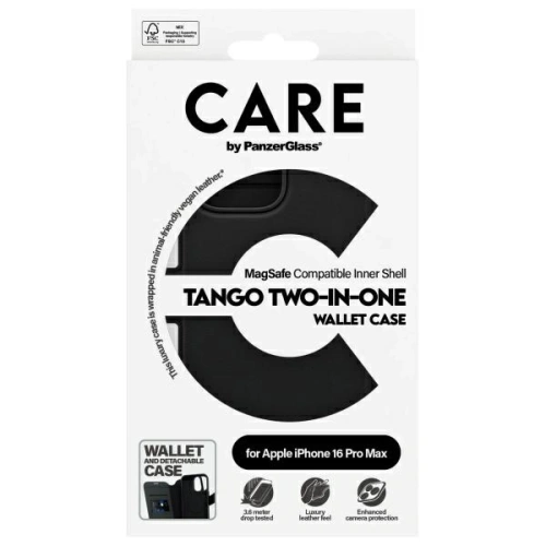 Etui z klapką CARE by PanzerGlass Feature Tango 2in1 Wallet MagSafe Apple iPhone 16 Pro Max czarny
