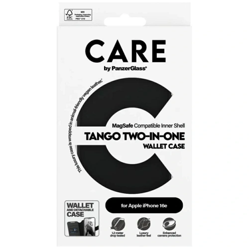 Etui z klapką CARE by PanzerGlass Feature Tango 2w1 Wallet MagSafe do Apple iPhone 16e czarny