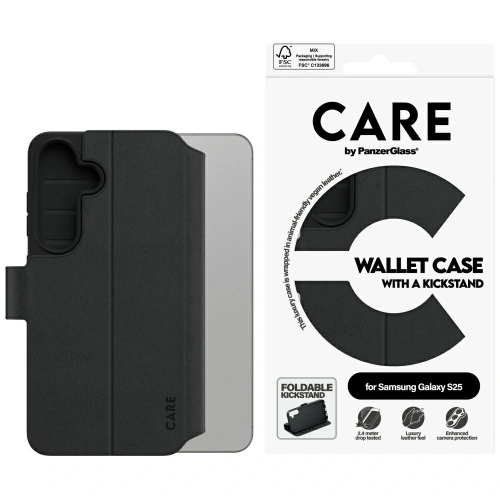 Etui z klapką CARE by PanzerGlass Feature Wallet Kickstand do Samsung Galaxy S25 czarny