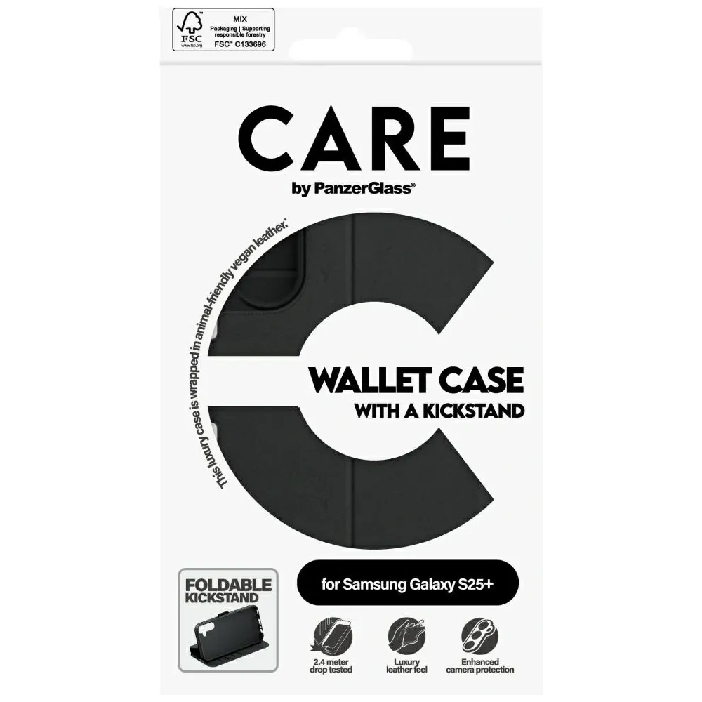 Etui z klapką CARE by PanzerGlass Feature Wallet Kickstand do Samsung Galaxy S25+ Plus czarny