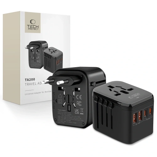 Adapter podróżny Tech-Protect TA200 Travel Adapter EU / UK / US / AU 2xUSB-A, 2xUSB-C Black