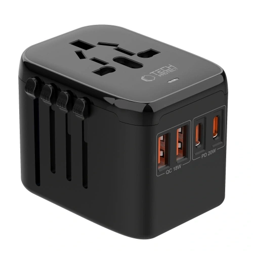 Adapter podróżny Tech-Protect TA200 Travel Adapter EU / UK / US / AU 2xUSB-A, 2xUSB-C Black