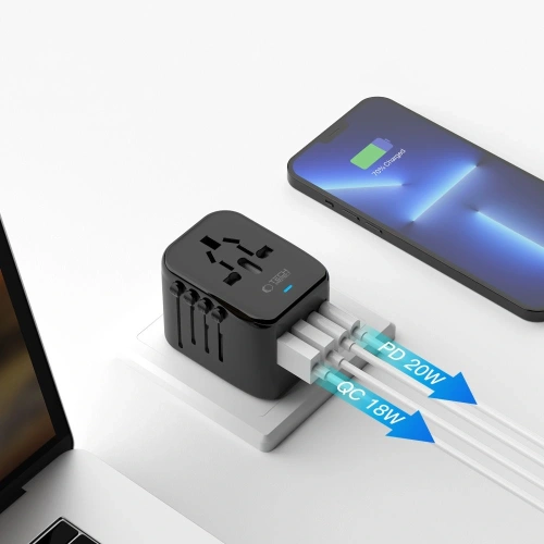 Adapter podróżny Tech-Protect TA200 Travel Adapter EU / UK / US / AU 2xUSB-A, 2xUSB-C Black