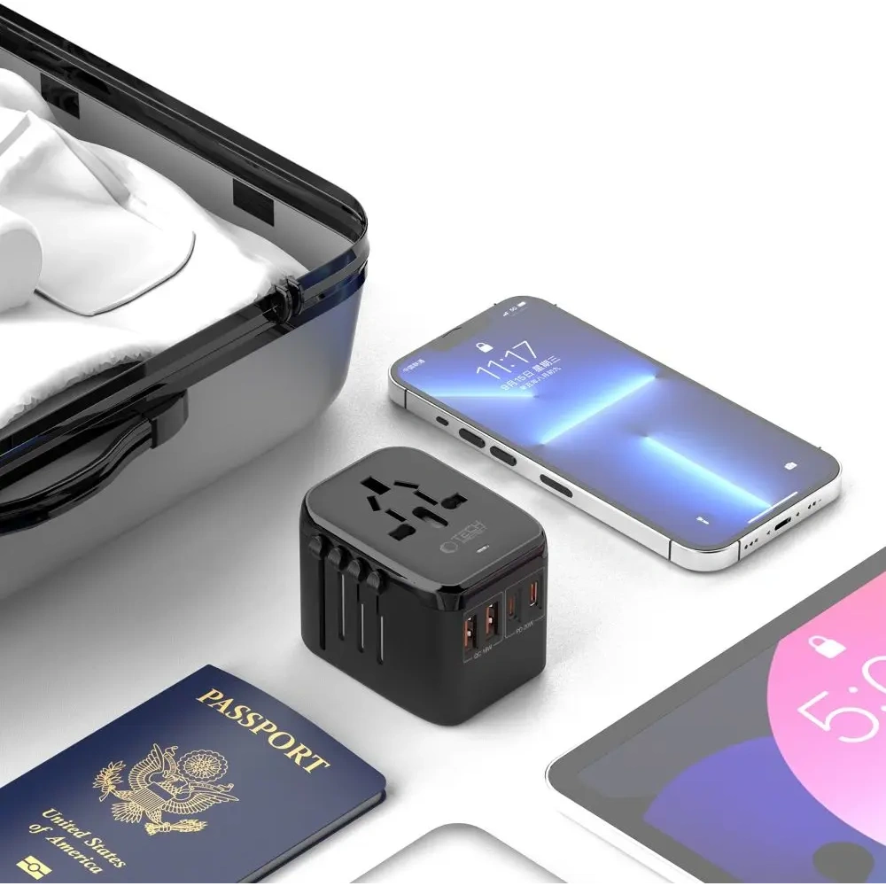 Tech-Protect TA200 Utazási Adapter EU / UK / US / AU 2xUSB-A, 2xUSB-C Fekete