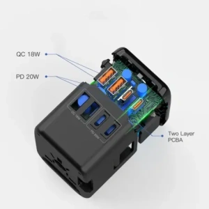 Tech-Protect TA200 Utazási Adapter EU / UK / US / AU 2xUSB-A, 2xUSB-C Fekete