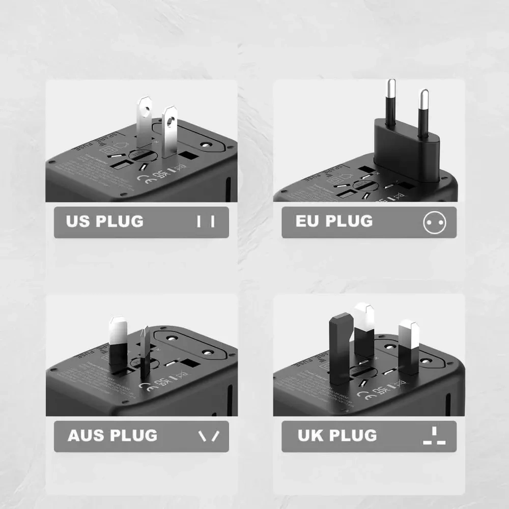 Tech-Protect TA200 Utazási Adapter EU / UK / US / AU 2xUSB-A, 2xUSB-C Fekete