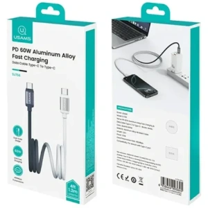 USAMS Bicolor Series SJ756 PD 60W cablu USB-C / USB-C 1.2m negru-alb