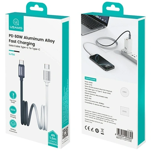 Kabel USB-C / USB-C USAMS Bicolor Series SJ756 PD 60W 1.2m czarno biały