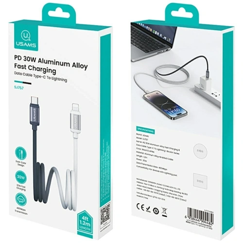 Kabel USB-C / Lightning USAMS Bicolor Series SJ757 PD 30W 1.2m czarno biały