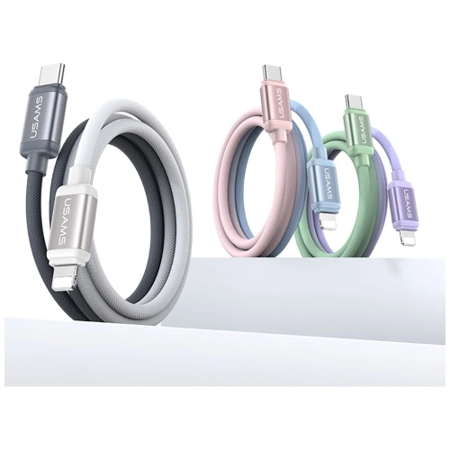 Kabel USB-C / Lightning USAMS Bicolor Series SJ757 PD 30W 1.2m zielono fioletowy