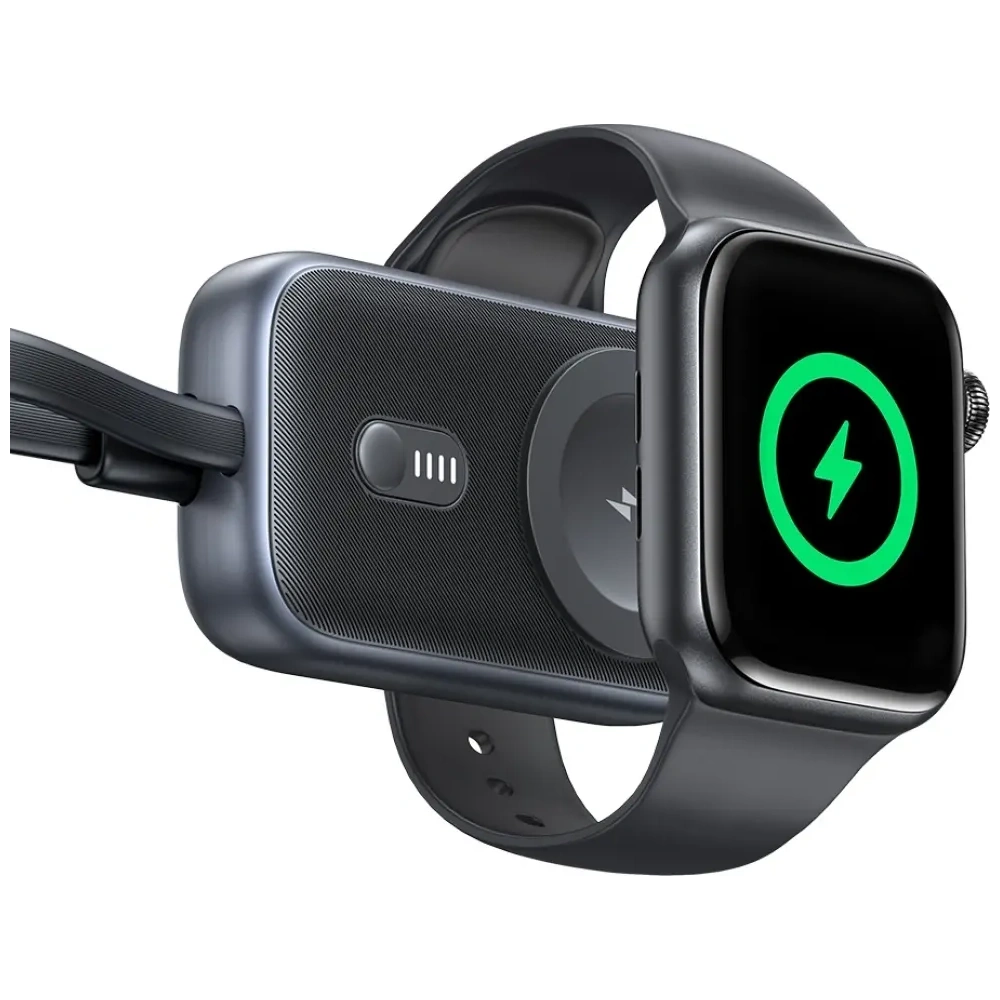 Încărcător wireless 2 în 1 USAMS CD245 pentru Apple Watch cu baterie externă de 1200mAh + cablu USB-C Titanium
