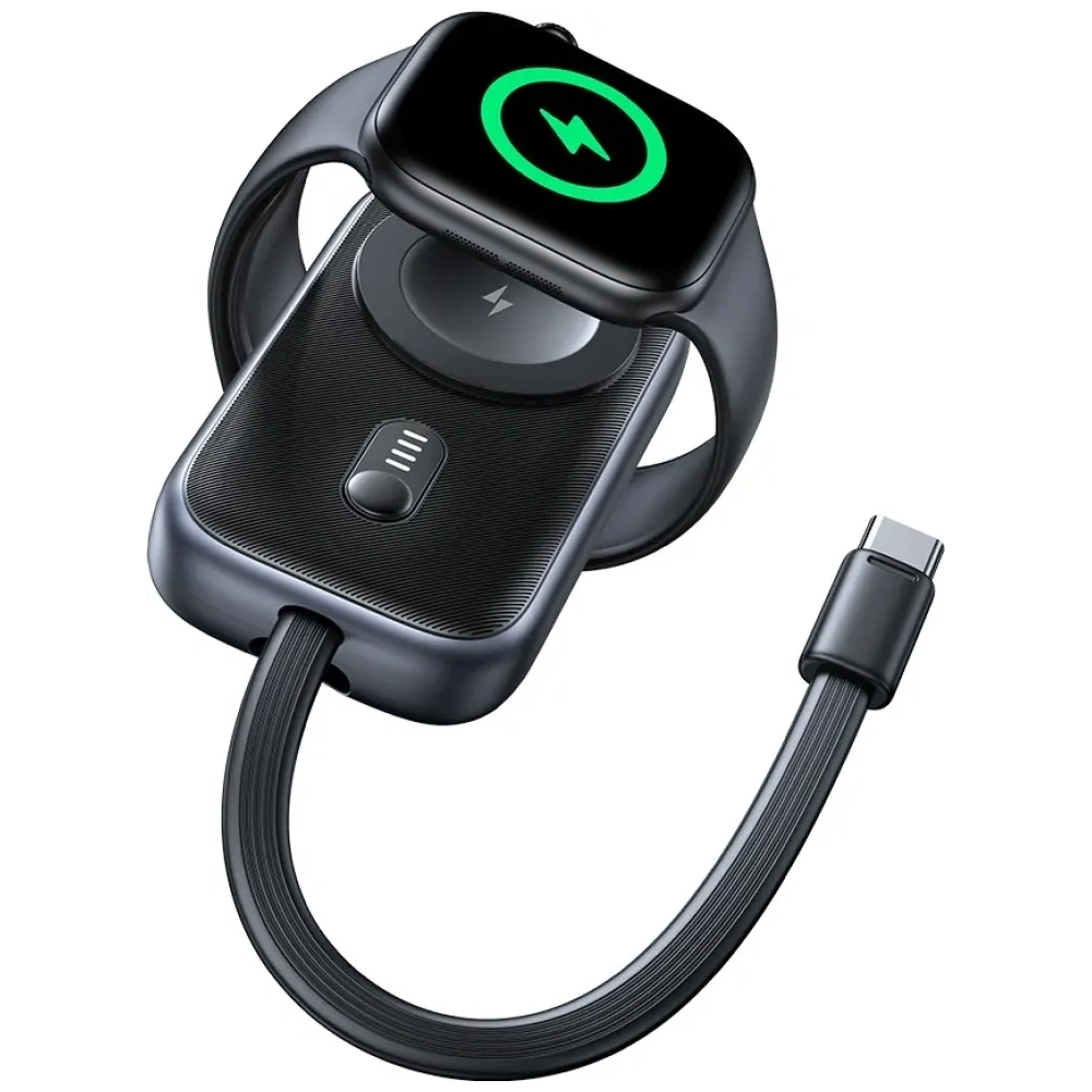 Încărcător wireless 2 în 1 USAMS CD245 pentru Apple Watch cu baterie externă de 1200mAh + cablu USB-C Titanium