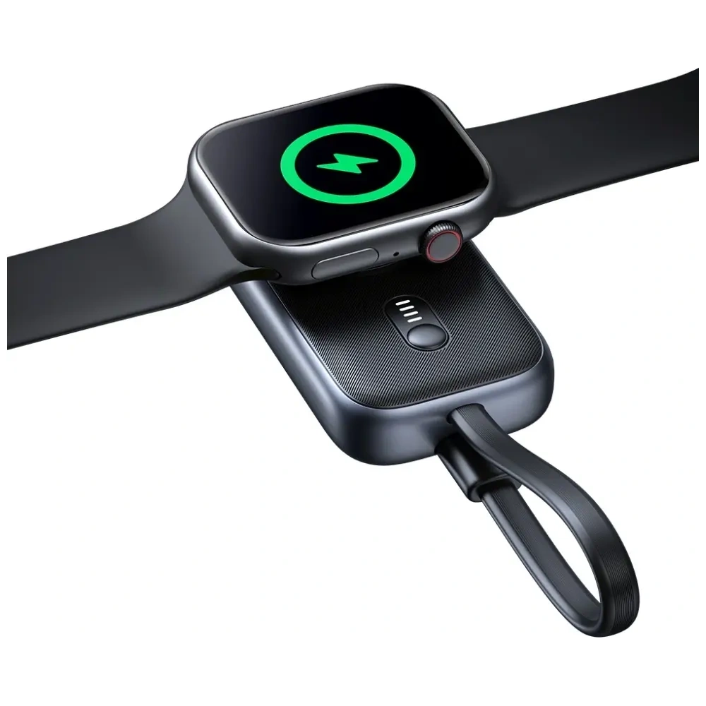 Încărcător wireless 2 în 1 USAMS CD245 pentru Apple Watch cu baterie externă de 1200mAh + cablu USB-C Titanium