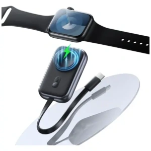 Încărcător wireless 2 în 1 USAMS CD245 pentru Apple Watch cu baterie externă de 1200mAh + cablu USB-C Titanium