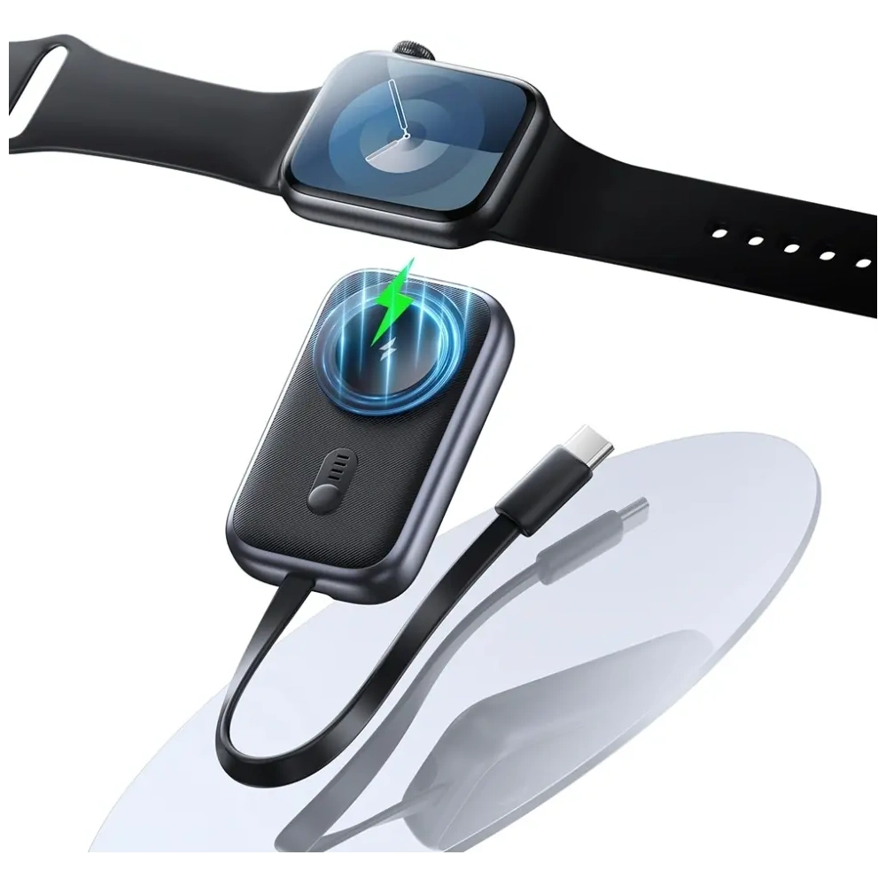Încărcător wireless 2 în 1 USAMS CD245 pentru Apple Watch cu baterie externă de 1200mAh + cablu USB-C Titanium
