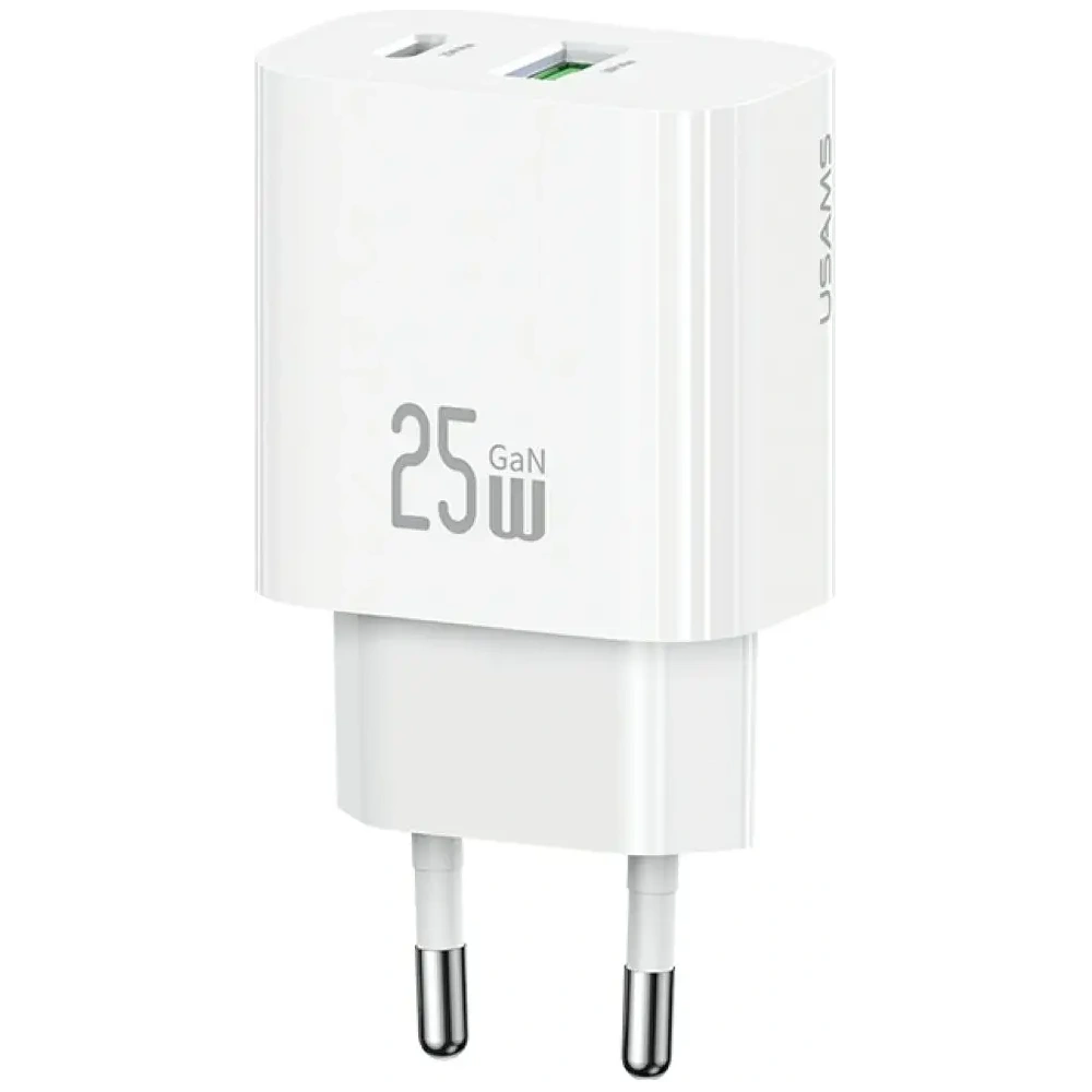 Încărcător de perete USAMS CC315 T65 25W USB-A, USB-C cu încărcare rapidă Alb