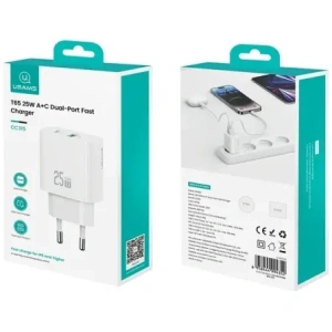 Încărcător de perete USAMS CC315 T65 25W USB-A, USB-C cu încărcare rapidă Alb