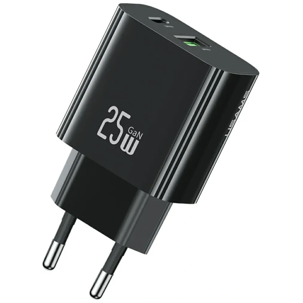 Încărcător de perete rapid USAMS CC315 T65 25W USB-A, USB-C Negru