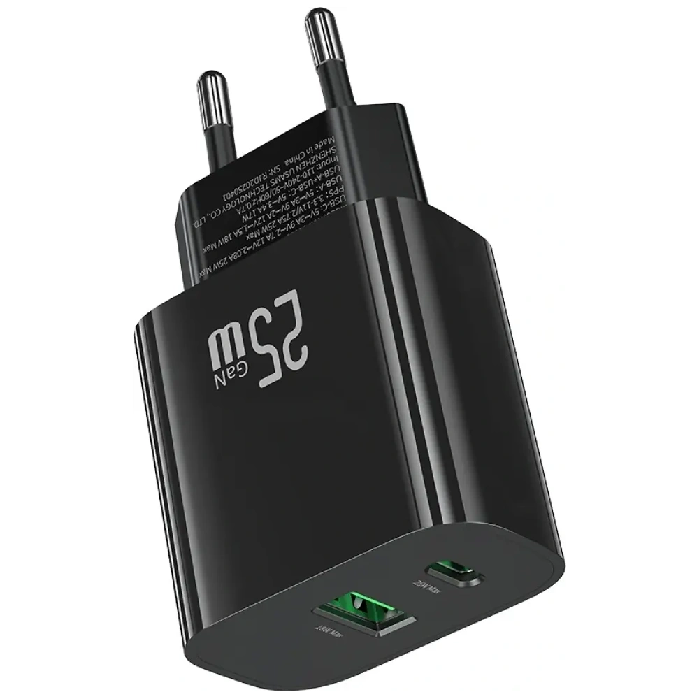 Încărcător de perete rapid USAMS CC315 T65 25W USB-A, USB-C Negru