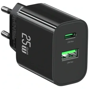 Încărcător de perete rapid USAMS CC315 T65 25W USB-A, USB-C Negru