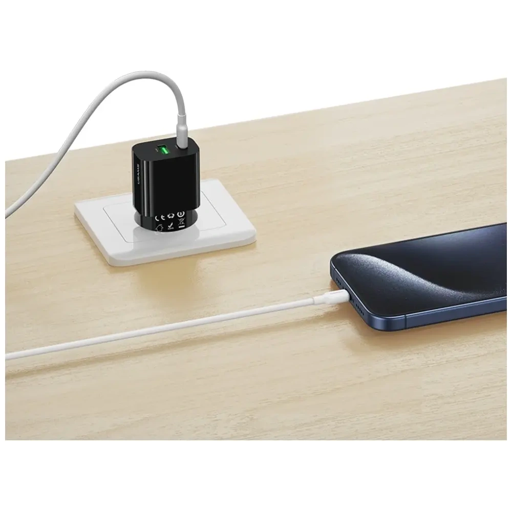 Încărcător de perete rapid USAMS CC315 T65 25W USB-A, USB-C Negru