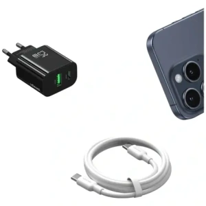 Încărcător de perete rapid USAMS CC315 T65 25W USB-A, USB-C Negru