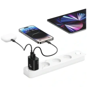 Încărcător de perete rapid USAMS CC315 T65 25W USB-A, USB-C Negru