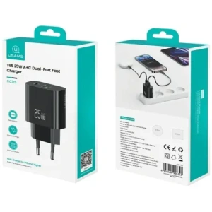 Încărcător de perete rapid USAMS CC315 T65 25W USB-A, USB-C Negru