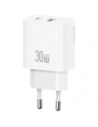 Încărcător de perete rapid USAMS CC316 T65 30W USB-A, USB-C Alb