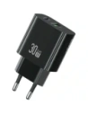 Încărcător de perete USAMS CC316 T65 30W USB-A, USB-C cu încărcare rapidă, negru
