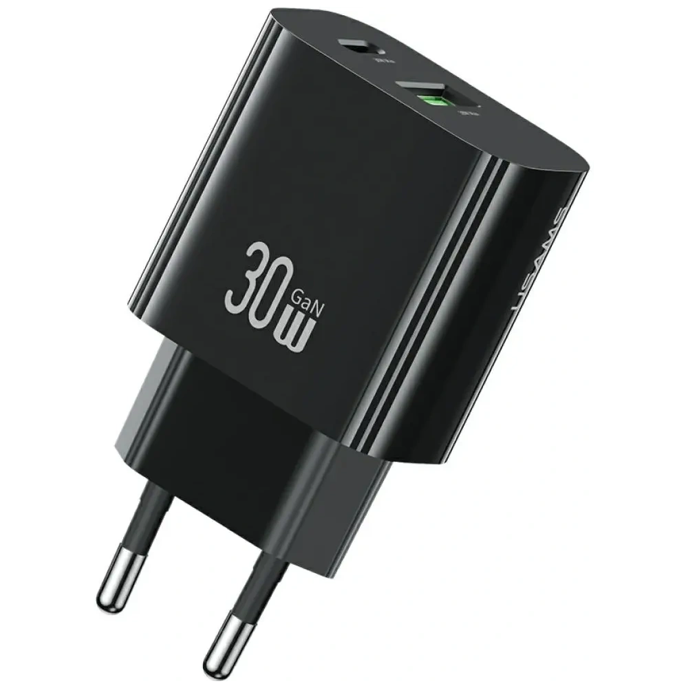 Încărcător de perete USAMS CC316 T65 30W USB-A, USB-C cu încărcare rapidă, negru