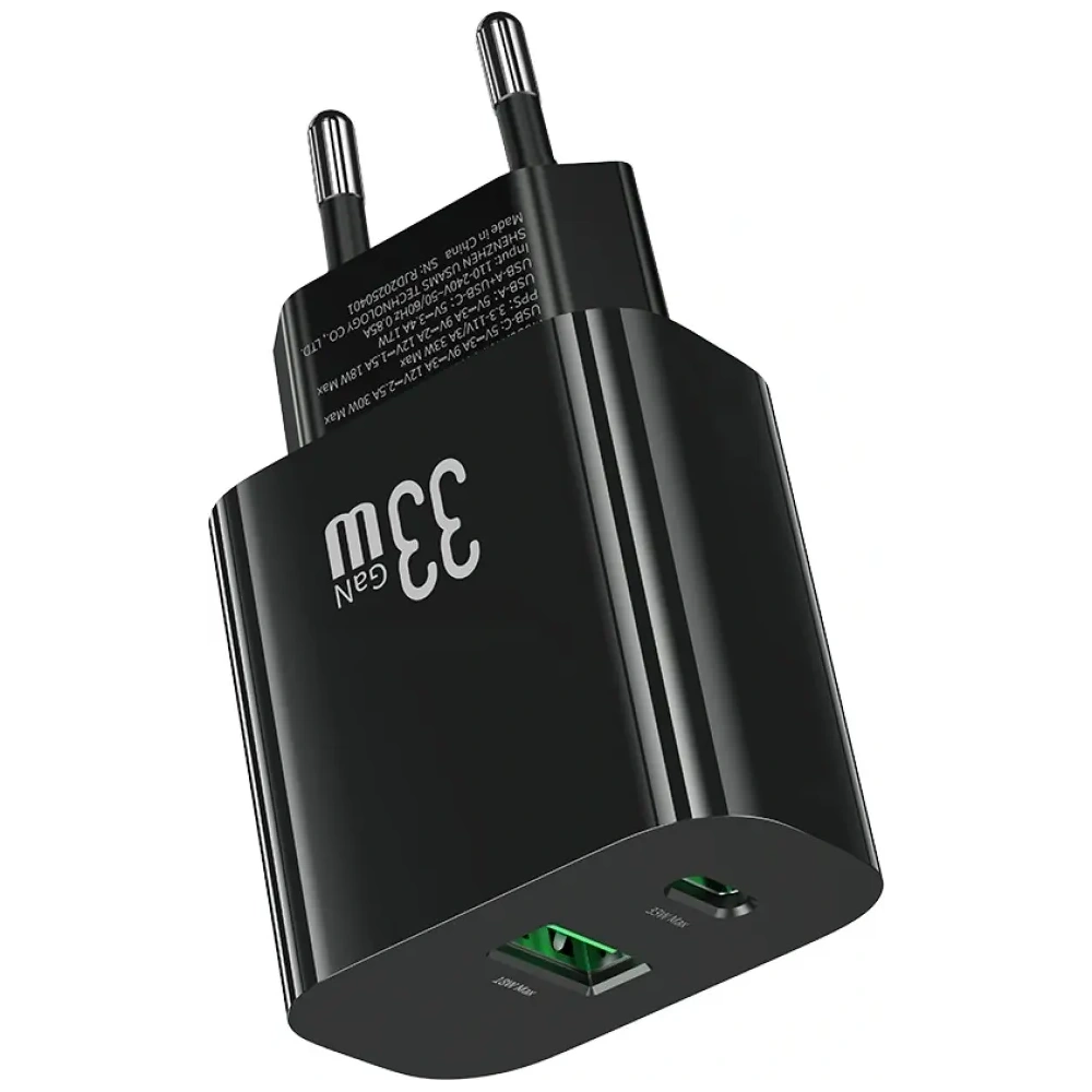 Încărcător de perete rapid USAMS CC317 T65 33W USB-A, USB-C Negru