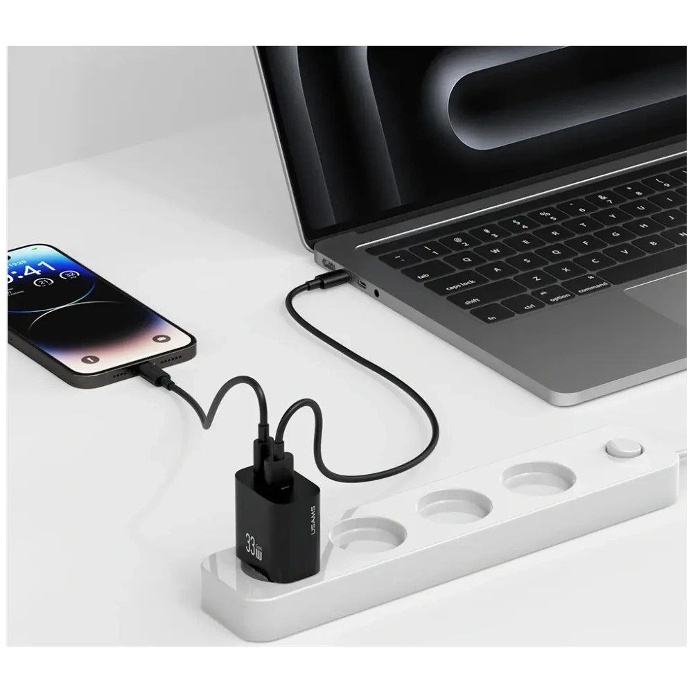 Încărcător de perete rapid USAMS CC317 T65 33W USB-A, USB-C Negru