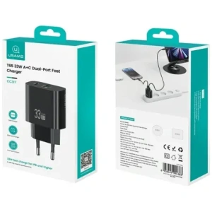 Încărcător de perete rapid USAMS CC317 T65 33W USB-A, USB-C Negru